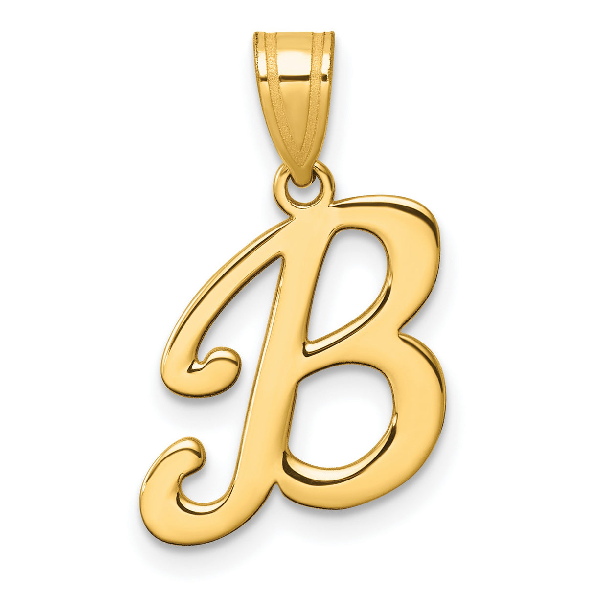 14k Yellow Gold Initial Pendant, Script Letter B Charm with Polished Finish