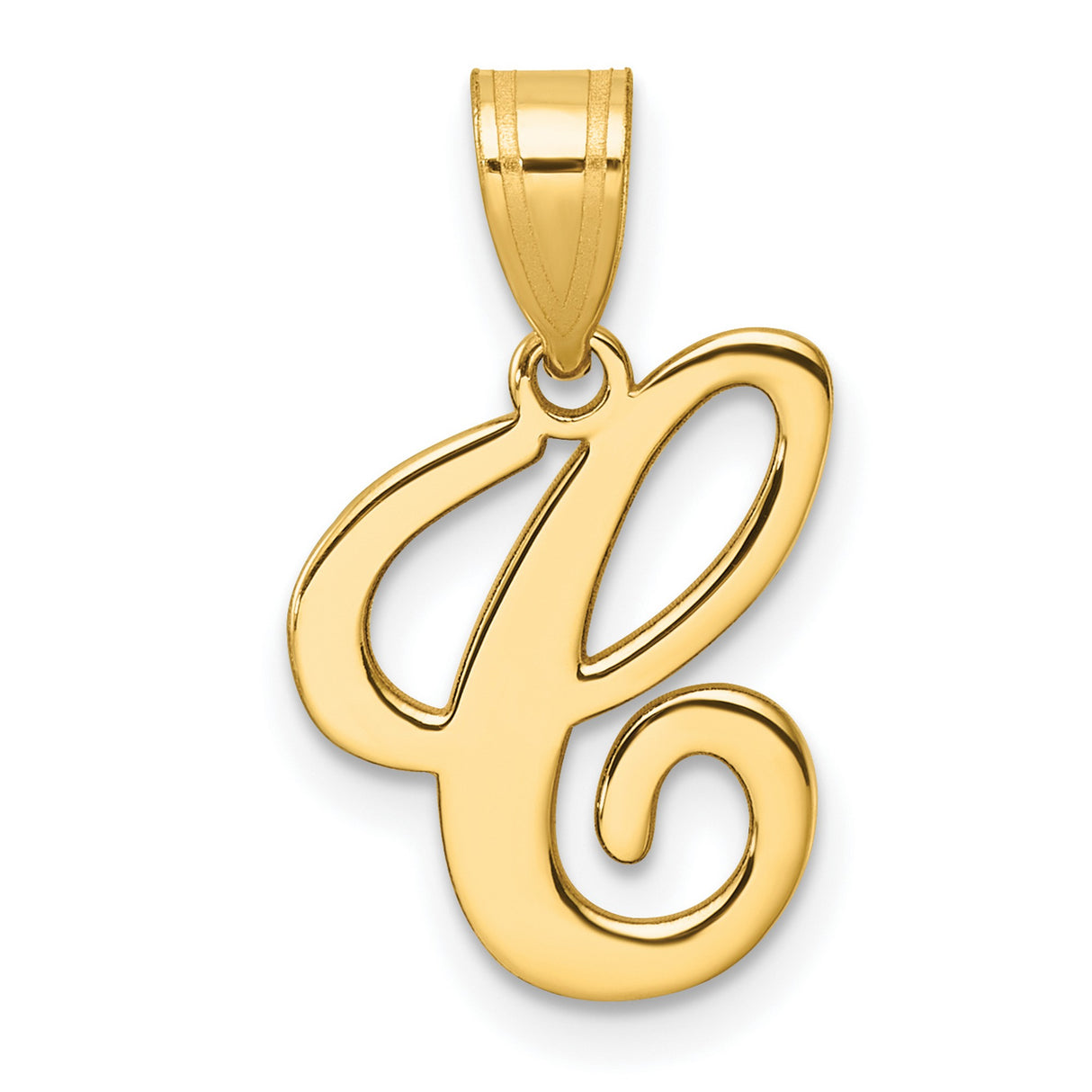 14k Yellow Gold Letter C Pendant, Script Initial Charm Jewelry for Women