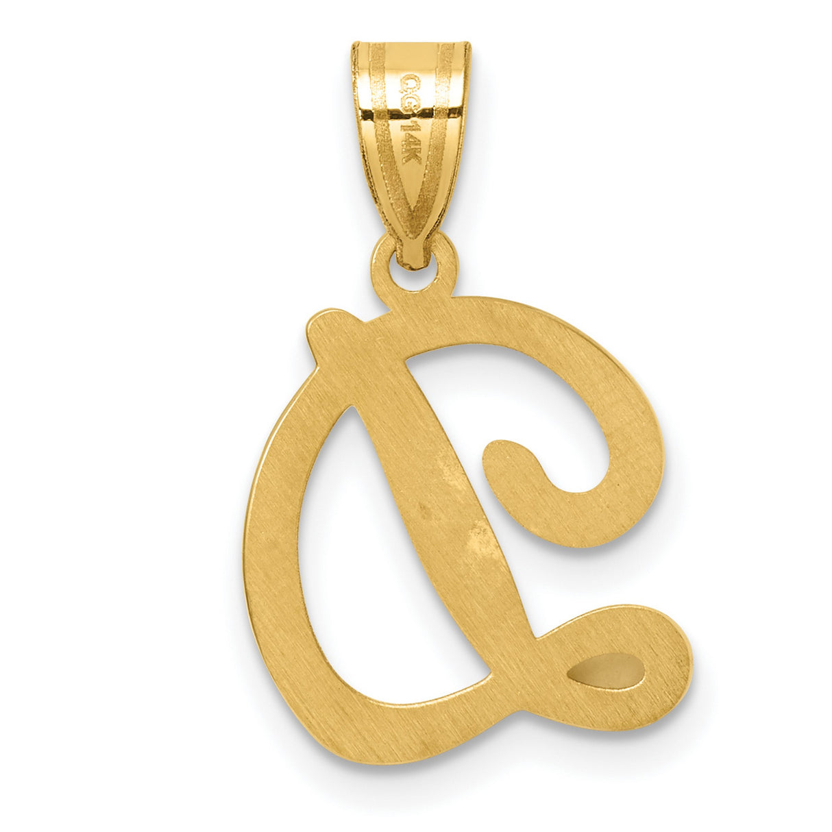 14k Yellow Gold Script Pendant with Letter D, Polished Cursive Initial Charm for Women