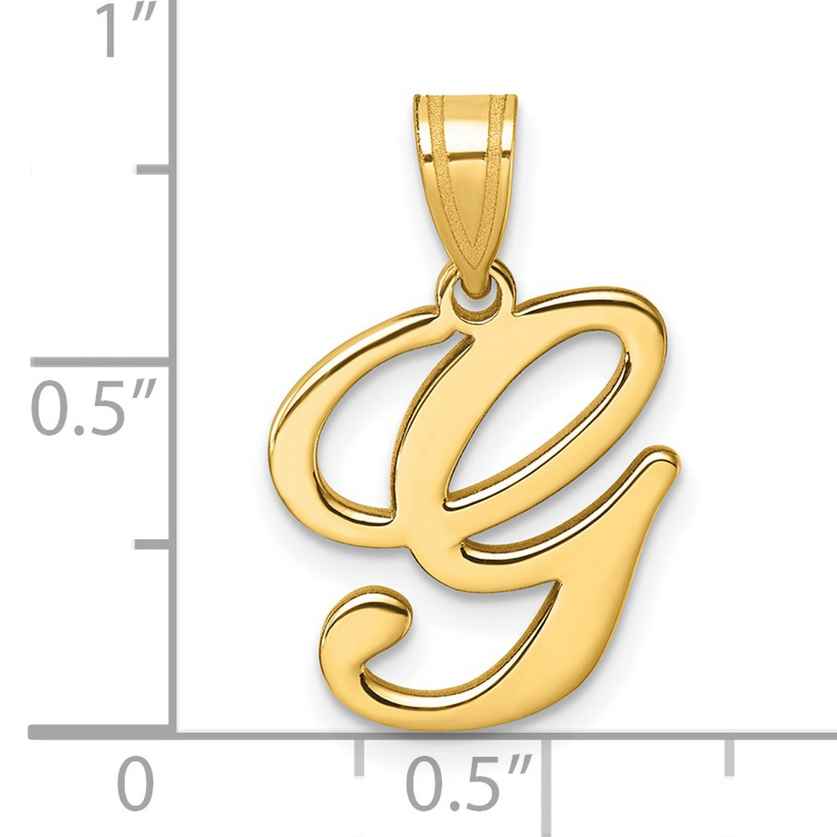 14k Yellow Gold Letter G Pendant, Script Initial Charm in Cursive Style