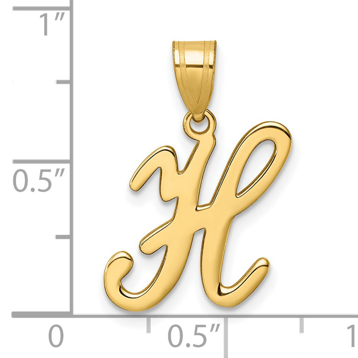 14k Yellow Gold Pendant, Script Letter H Charm, Polished Initial Monogram Jewelry