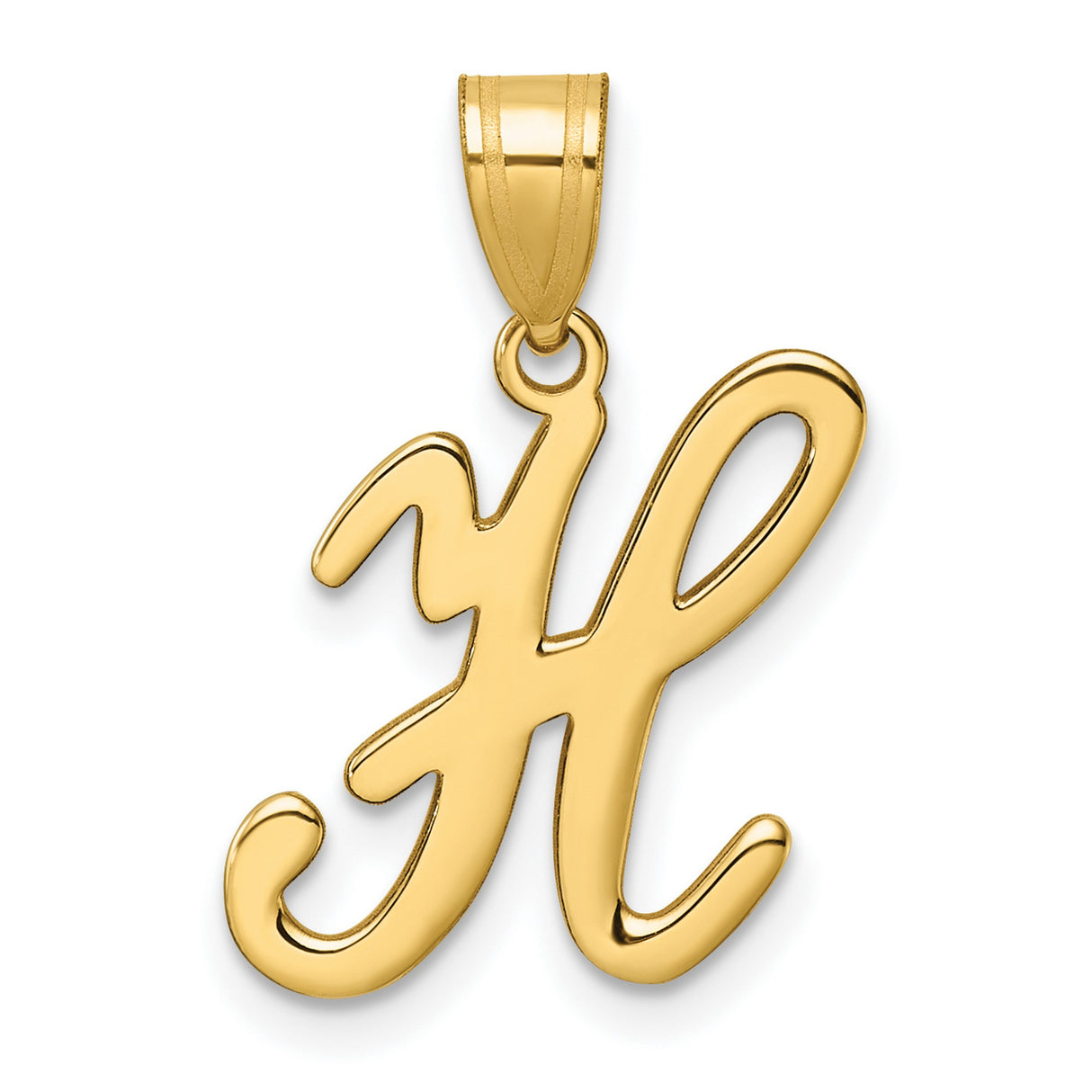 14k Yellow Gold Pendant, Script Letter H Charm, Polished Initial Monogram Jewelry