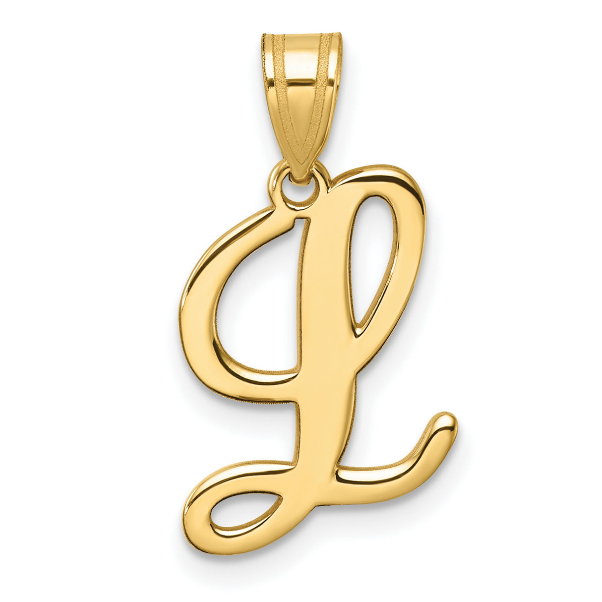14k Yellow Gold Script Letter L Pendant, Cursive Alphabet Charm for Women