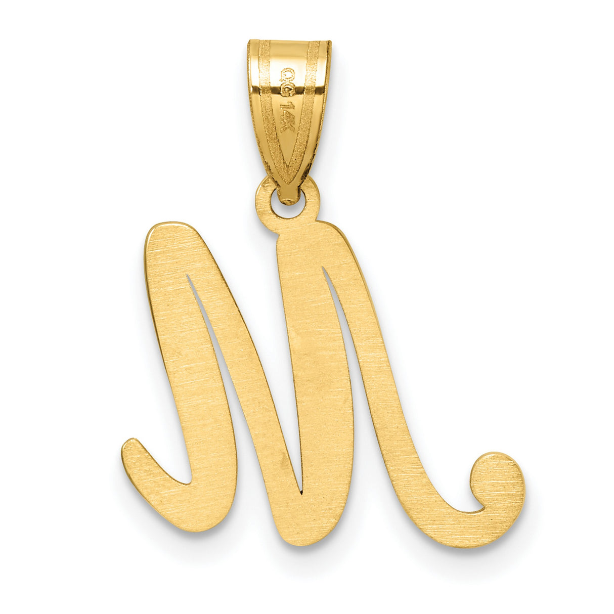 14k Yellow Gold Script Letter M Pendant, Cursive Initial Charm for Women