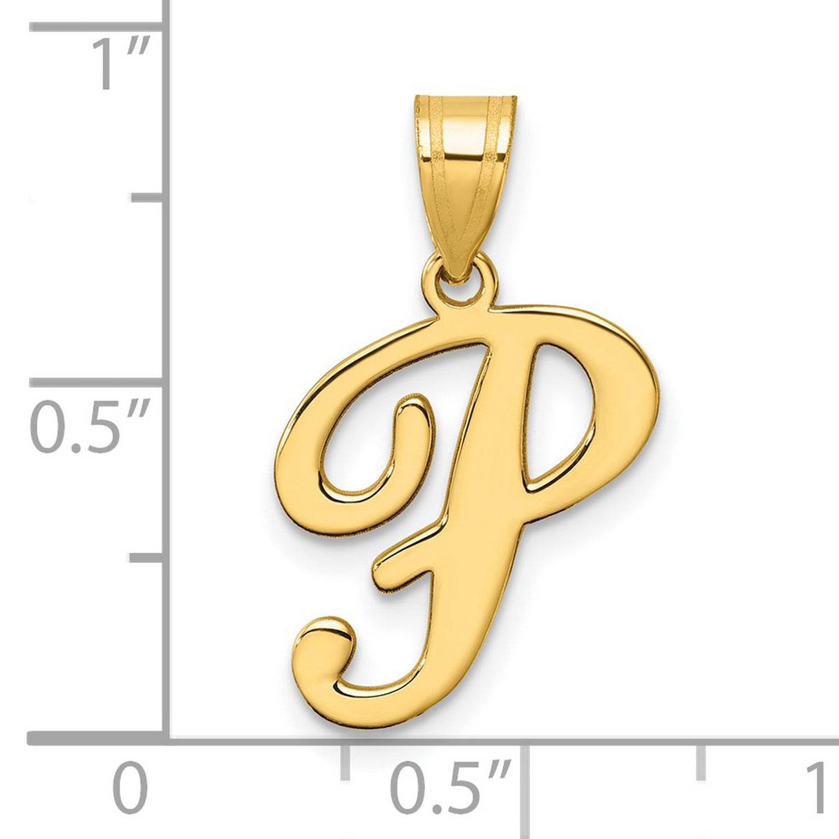 Script Letter P Initial Charm Pendant in Real 14k Yellow Gold