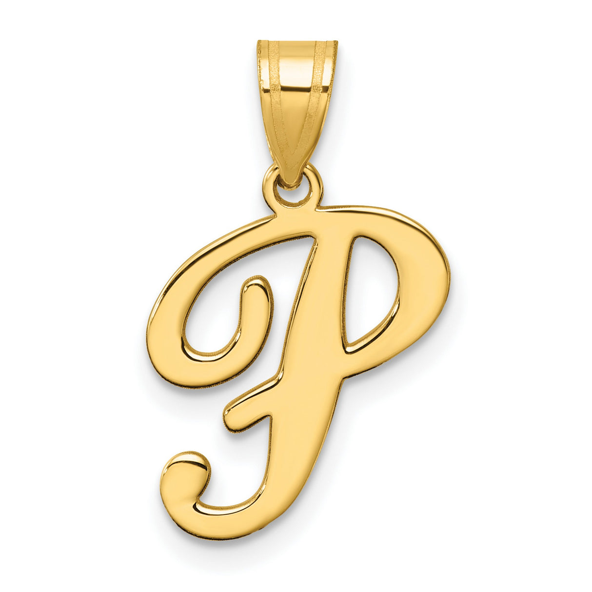 Script Letter P Initial Charm Pendant in Real 14k Yellow Gold