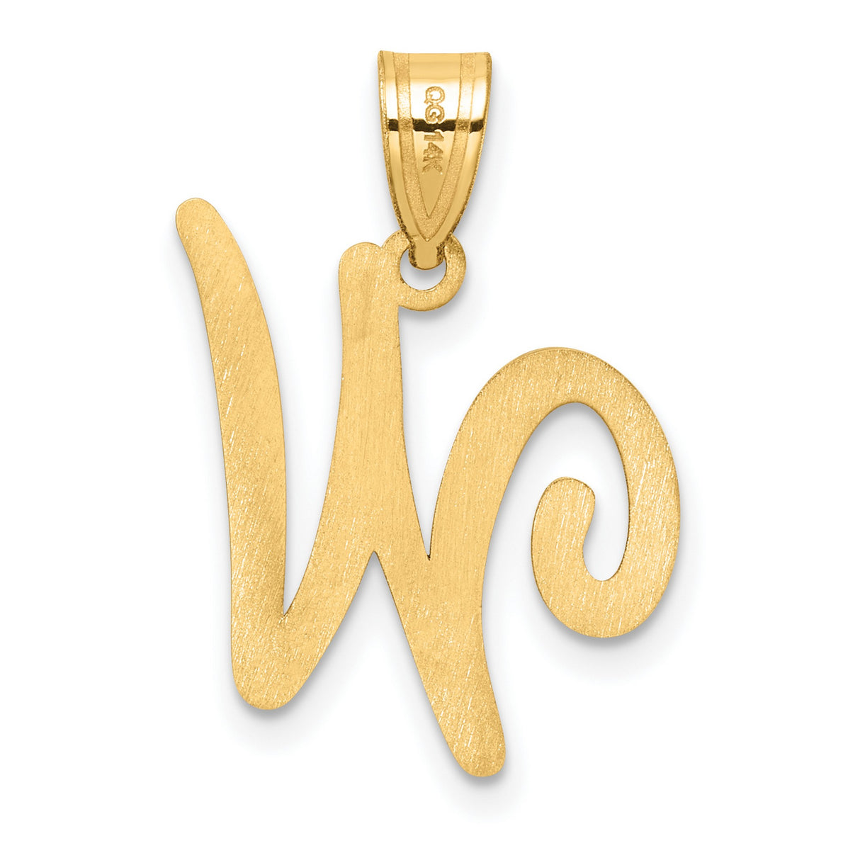 14k Yellow Gold Script Initial Pendant, Letter W, Dainty Monogram Charm for Women or Unisex Wear
