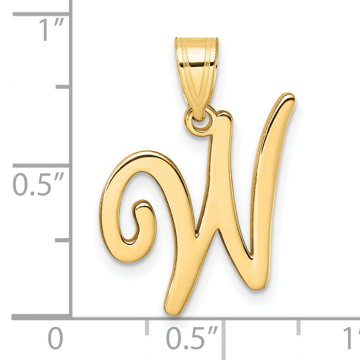 14k Yellow Gold Script Initial Pendant, Letter W, Dainty Monogram Charm for Women or Unisex Wear