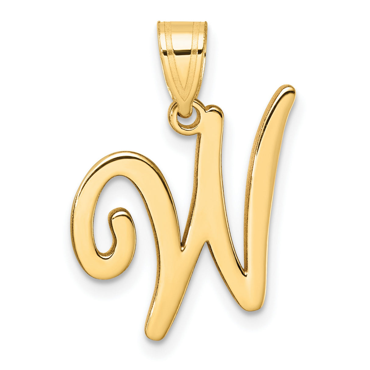 14k Yellow Gold Script Initial Pendant, Letter W, Dainty Monogram Charm for Women or Unisex Wear