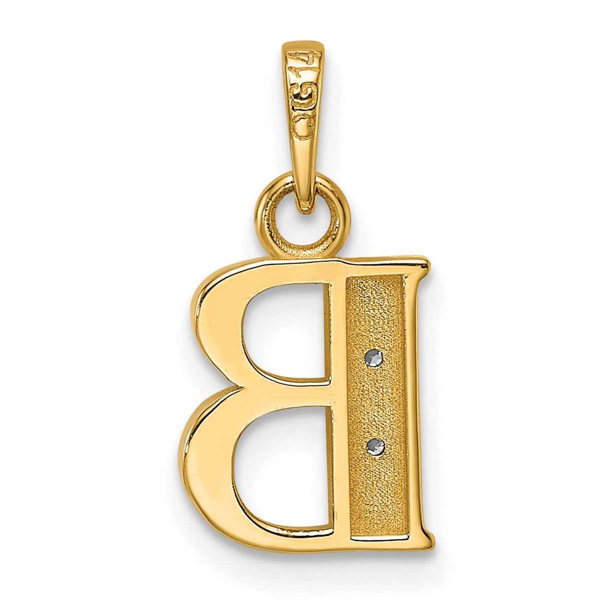 14k Multi-Tone Gold Letter B Pendant with Diamond-Cut Texture and White Detail