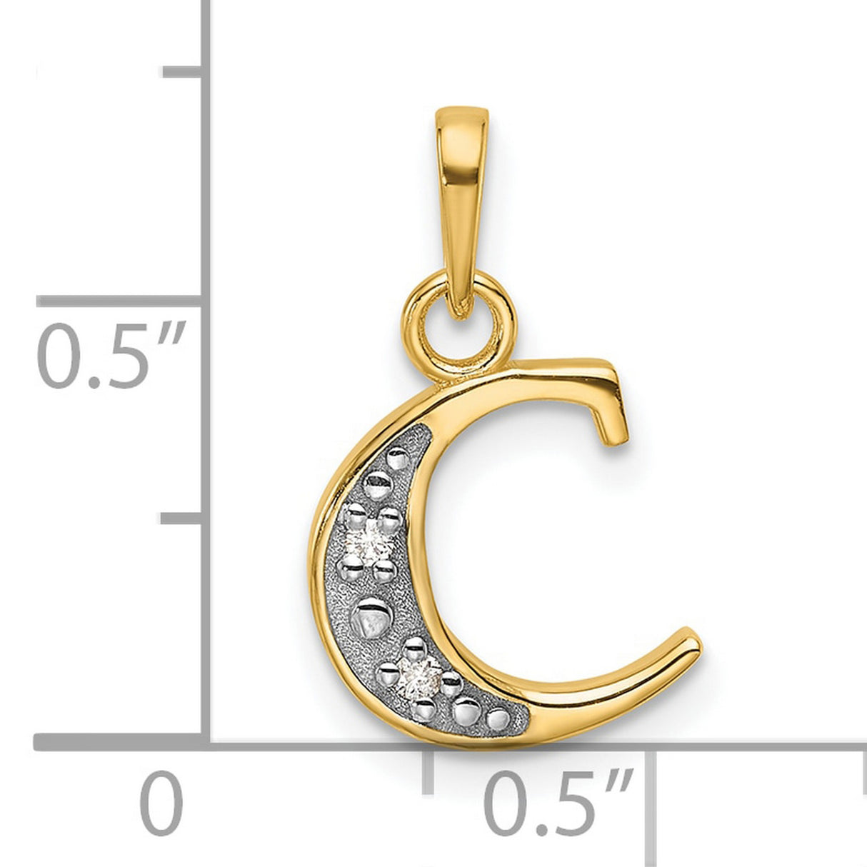 14k Multi-Tone Gold Letter C Pendant, Diamond-Cut Textured Initial Charm with Rhodium Finish