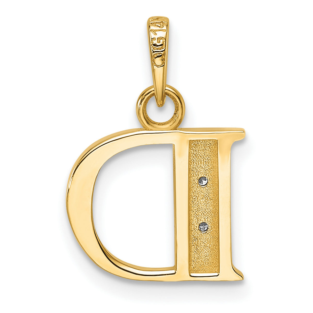 14k Multi-Tone Gold Letter D Pendant with Diamond Cut Detailing and Textured Accent