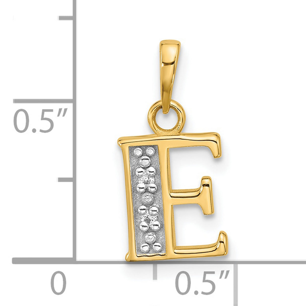 14k Two-Tone Gold Letter E Pendant with Diamond-Cut Accents, Textured Alphabet Charm