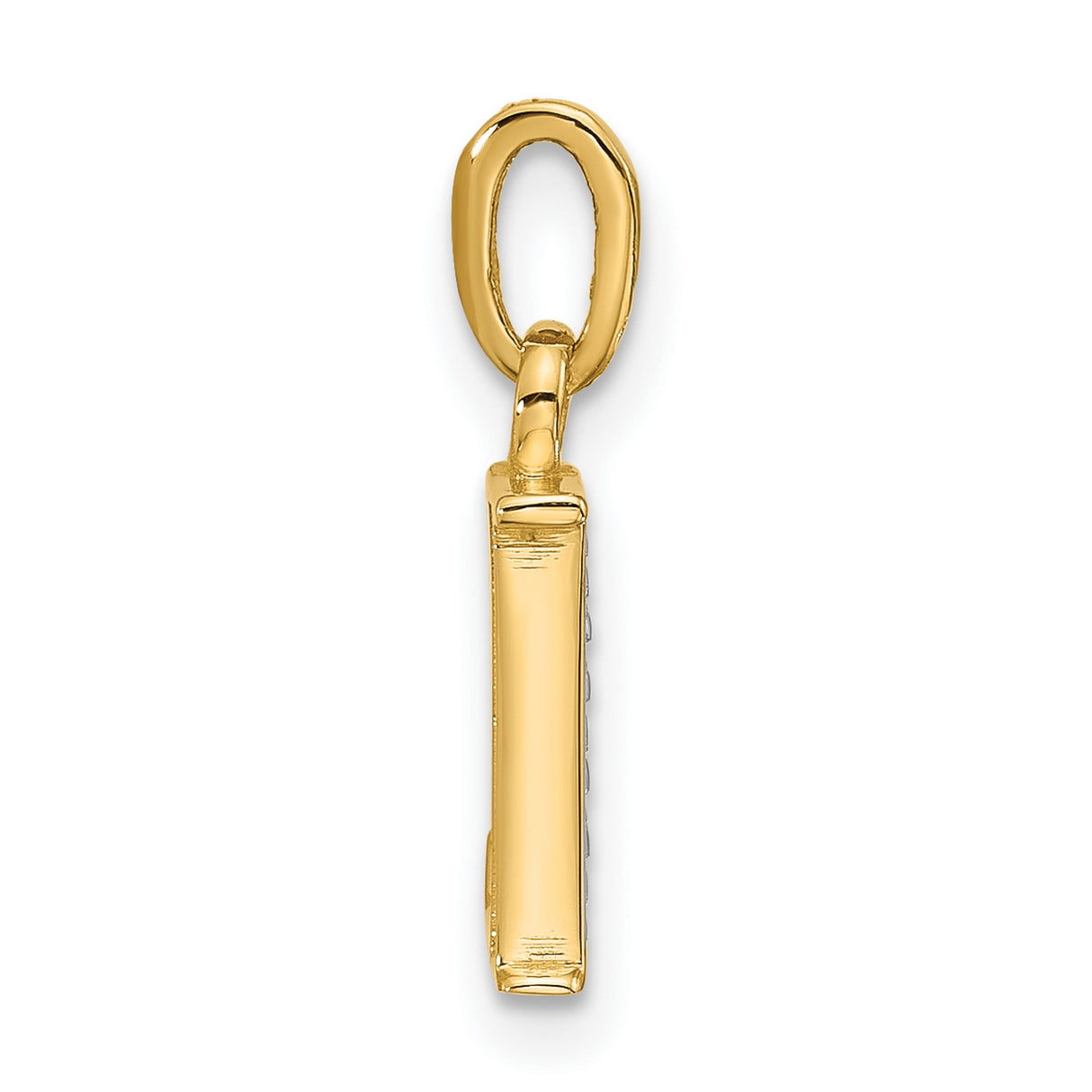 14k Yellow Gold Letter L Pendant with Diamond Cut Detail, Rhodium Plated Alphabet Charm