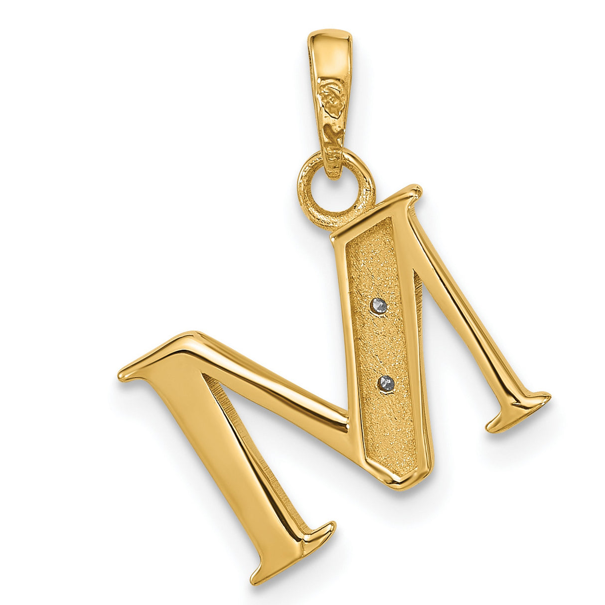 14k Multi-Tone Gold Letter M Pendant with Diamond Cut Accents
