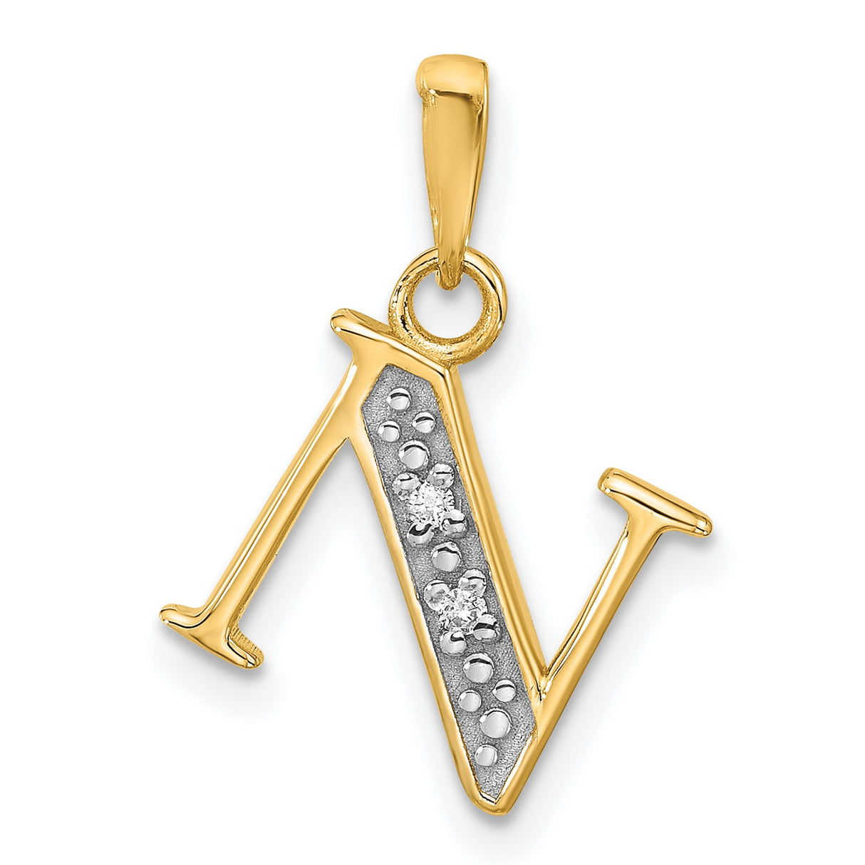 14k Multi-Tone Gold N Pendant with Diamond Accents, Script Letter Charm for Women