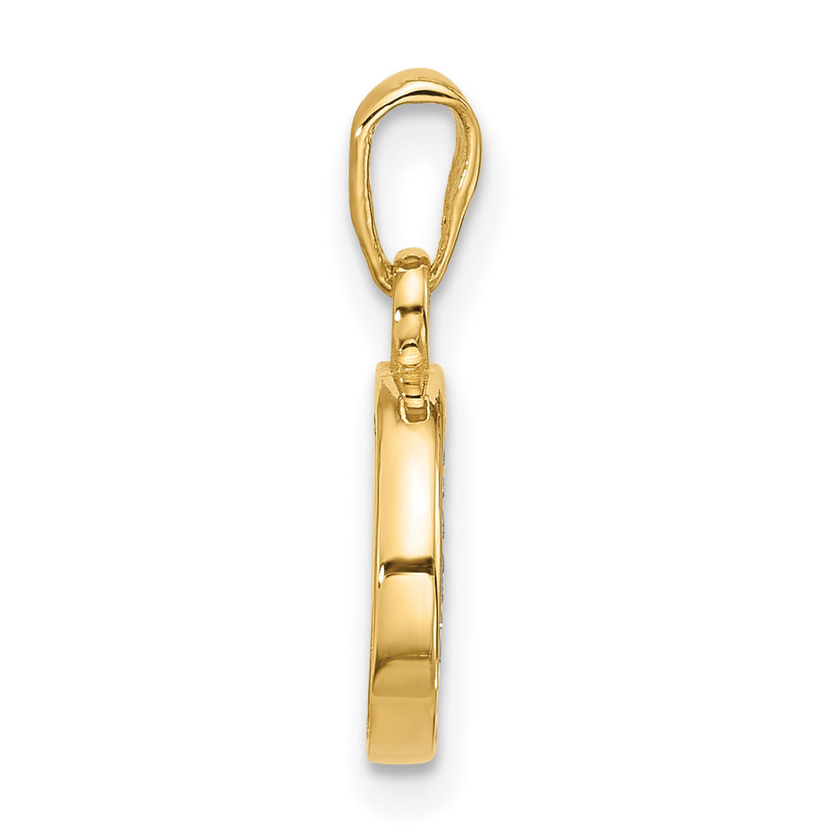 14k Multi-Tone Gold Initial O Pendant with Diamond Cut Detailing and Rhodium Accent