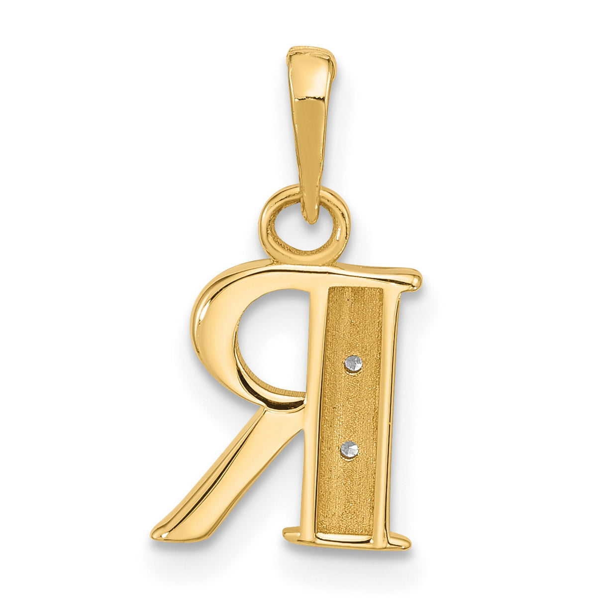 14k Multi-Tone Gold Letter R Pendant with Diamond Accents, Rhodium Detail, Polished Finish