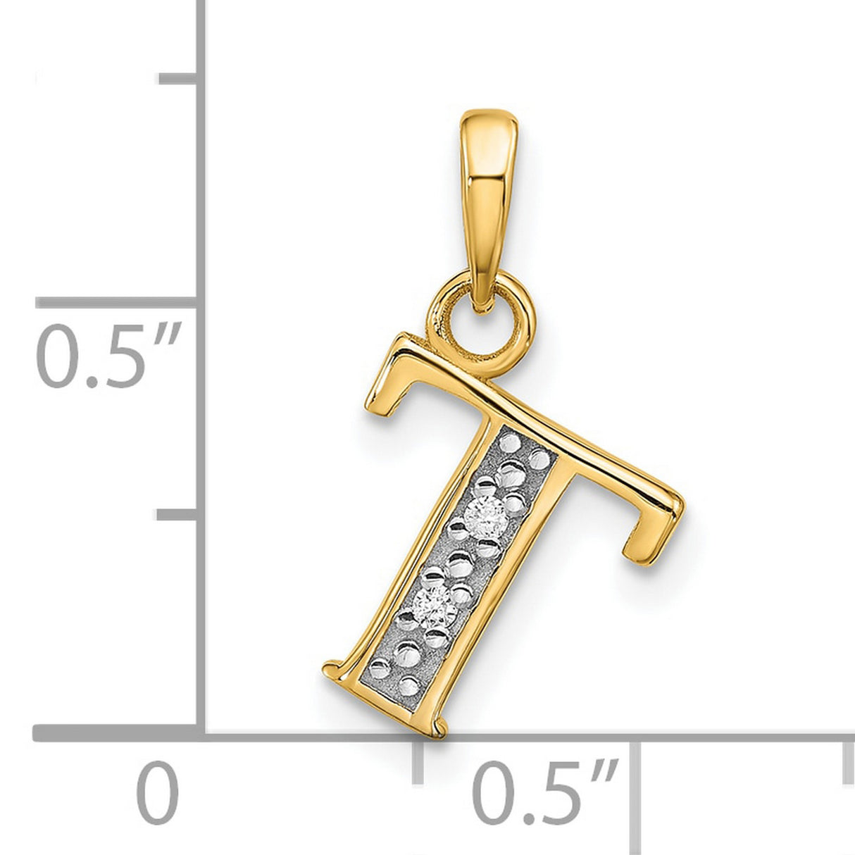 14k Multi-Tone Gold Letter T Pendant with Diamond Cut Detail, Alphabet Charm Jewelry