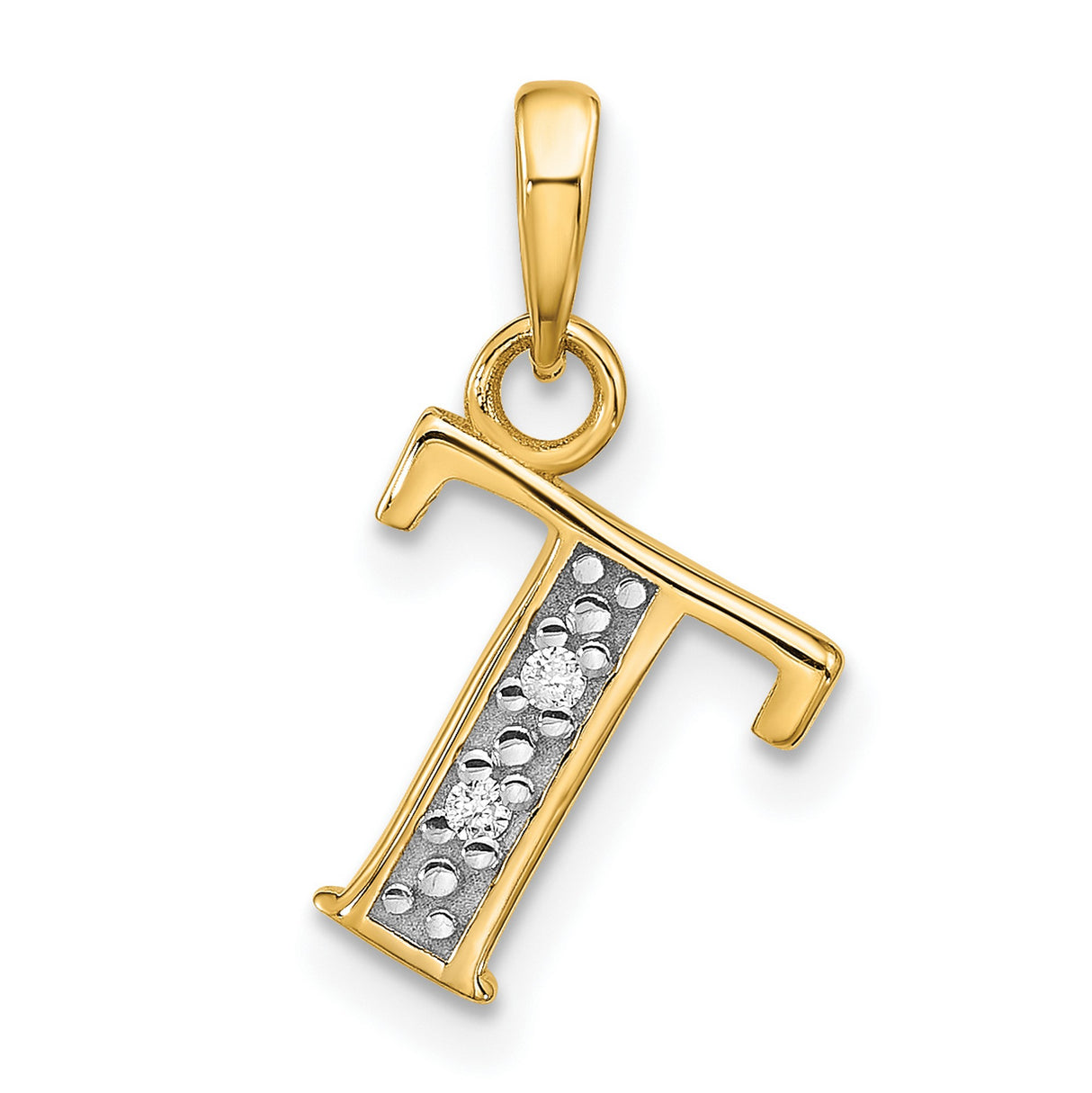 14k Multi-Tone Gold Letter T Pendant with Diamond Cut Detail, Alphabet Charm Jewelry
