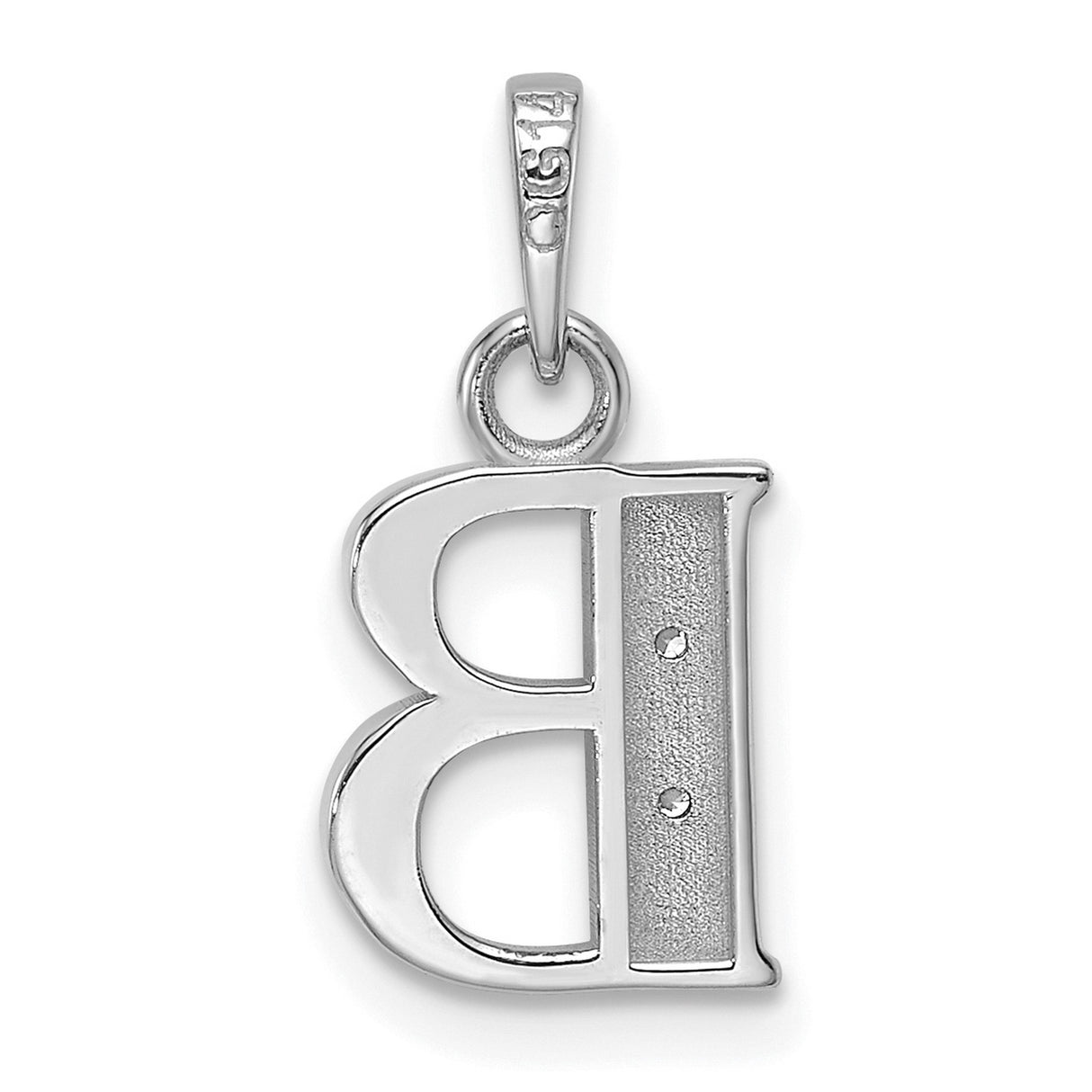 14k White Gold Initial B Pendant with Diamond Accents, Polished Letter Charm for Women