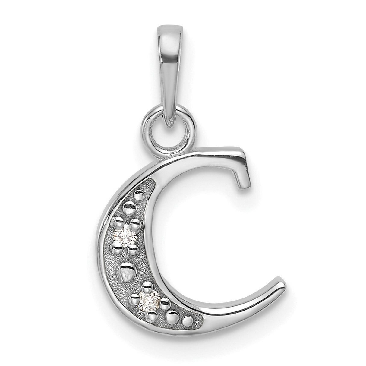 14k White Gold Initial C Pendant with Diamond Accent, Script Letter Charm