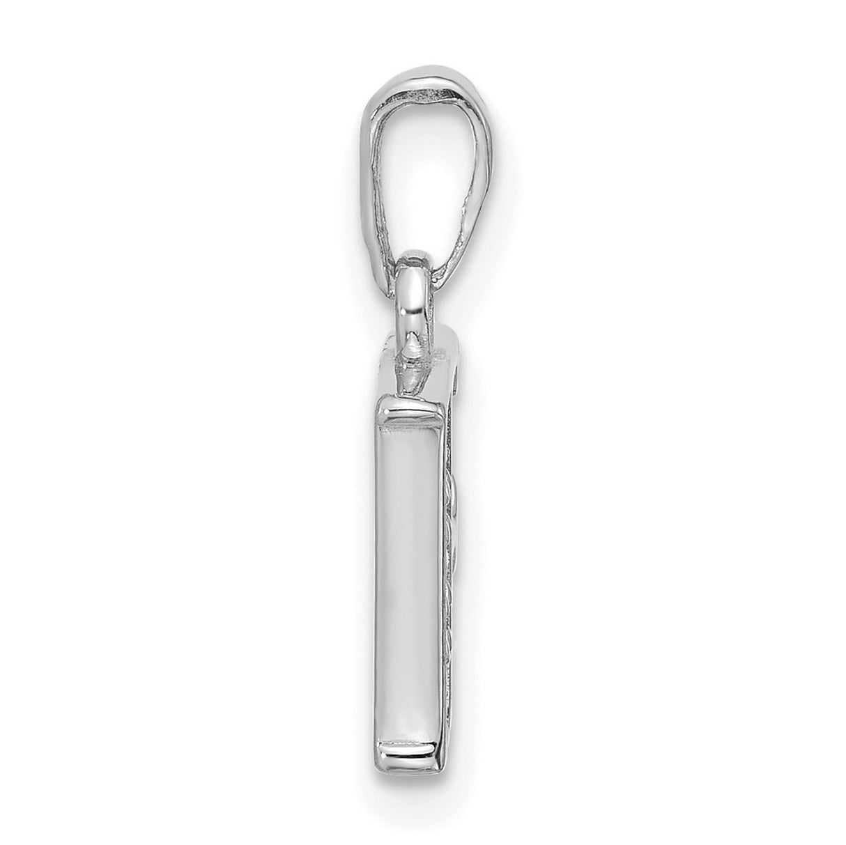 14k White Gold Initial F Pendant Charm with Diamond, Textured Dotted Design