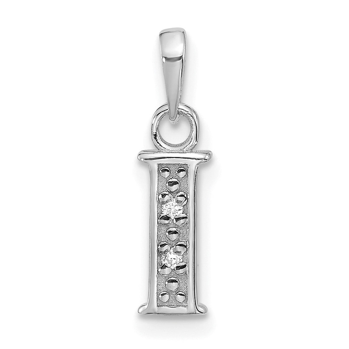 14k White Gold Diamond Letter I Pendant, Block Initial Charm for Women