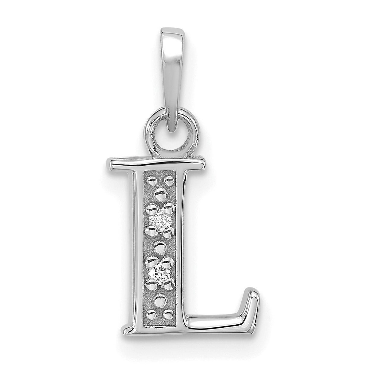 14k White Gold Letter L Pendant with Diamond Accent, Dainty Monogram Charm for Women