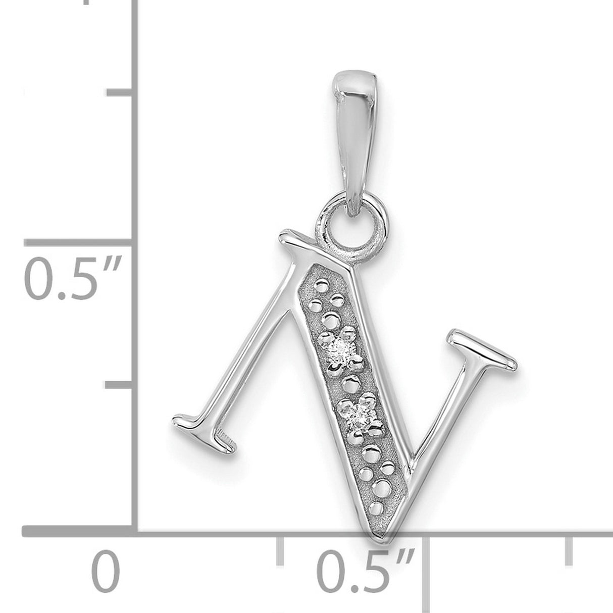 14k White Gold Initial N Pendant with Diamond Accent, Monogram Letter Charm for Women