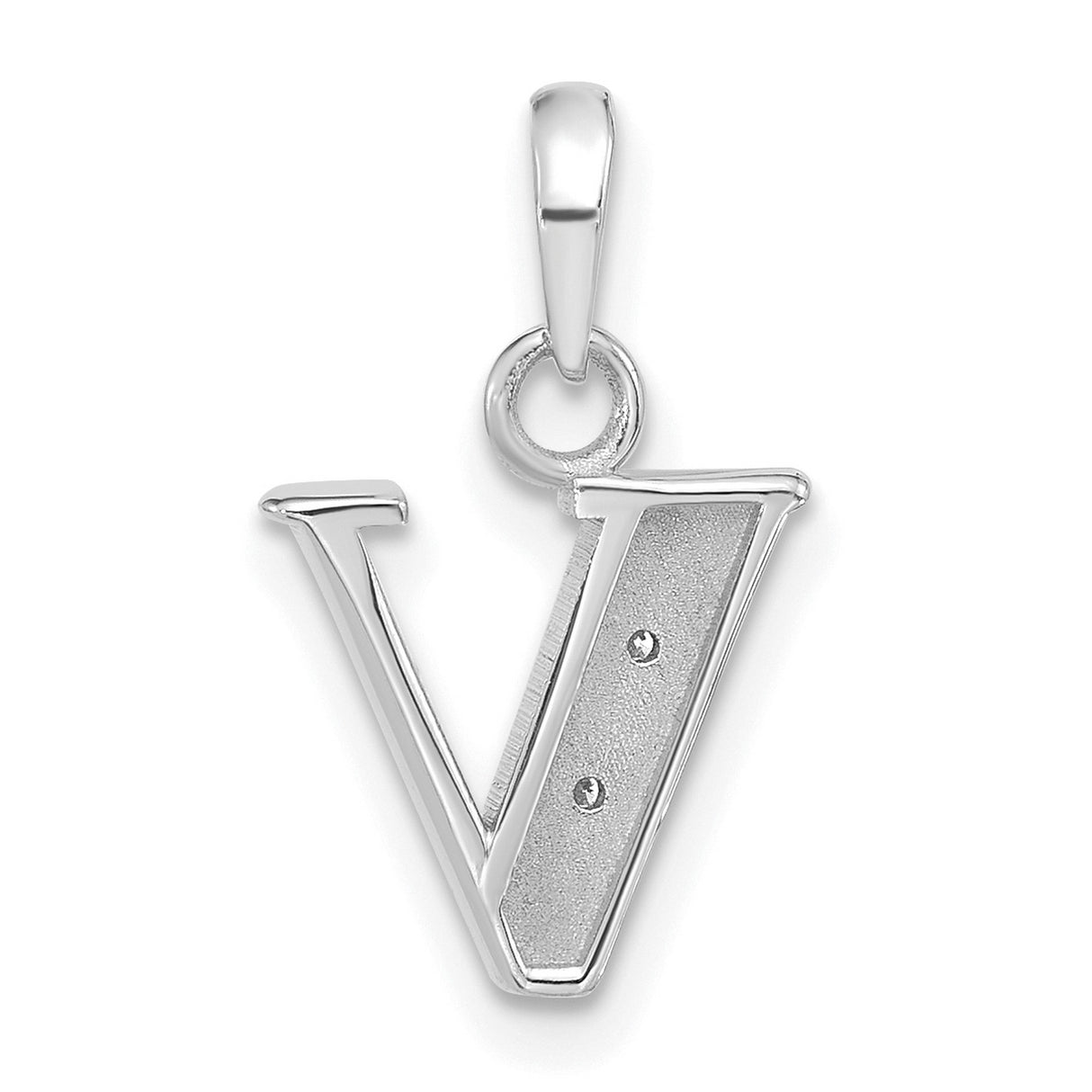 14k White Gold V Initial Pendant with Diamond Accent, Script Letter Charm for Women