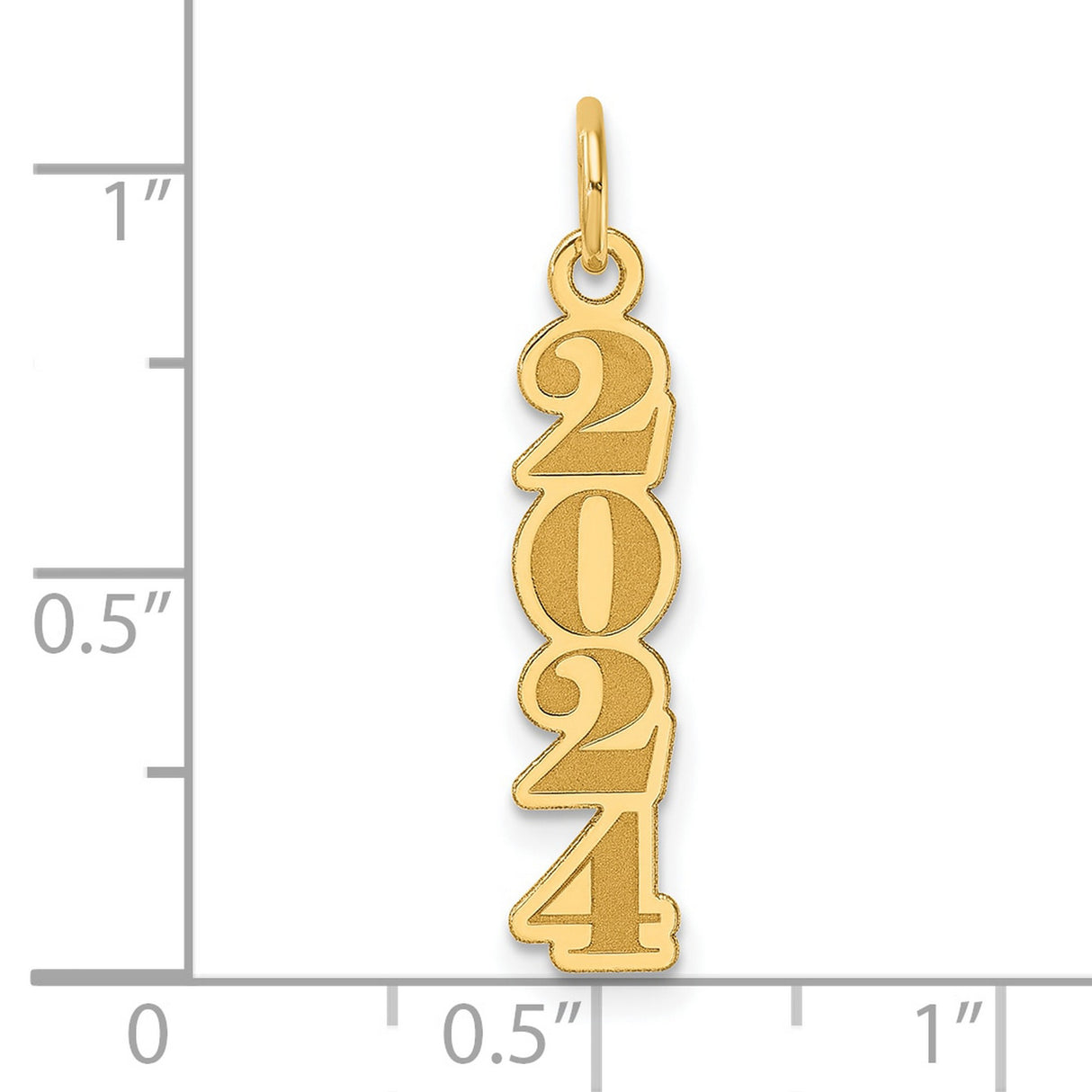 Polished and Satin Vertical 2024 Charm Pendant in Real 14k Yellow Gold