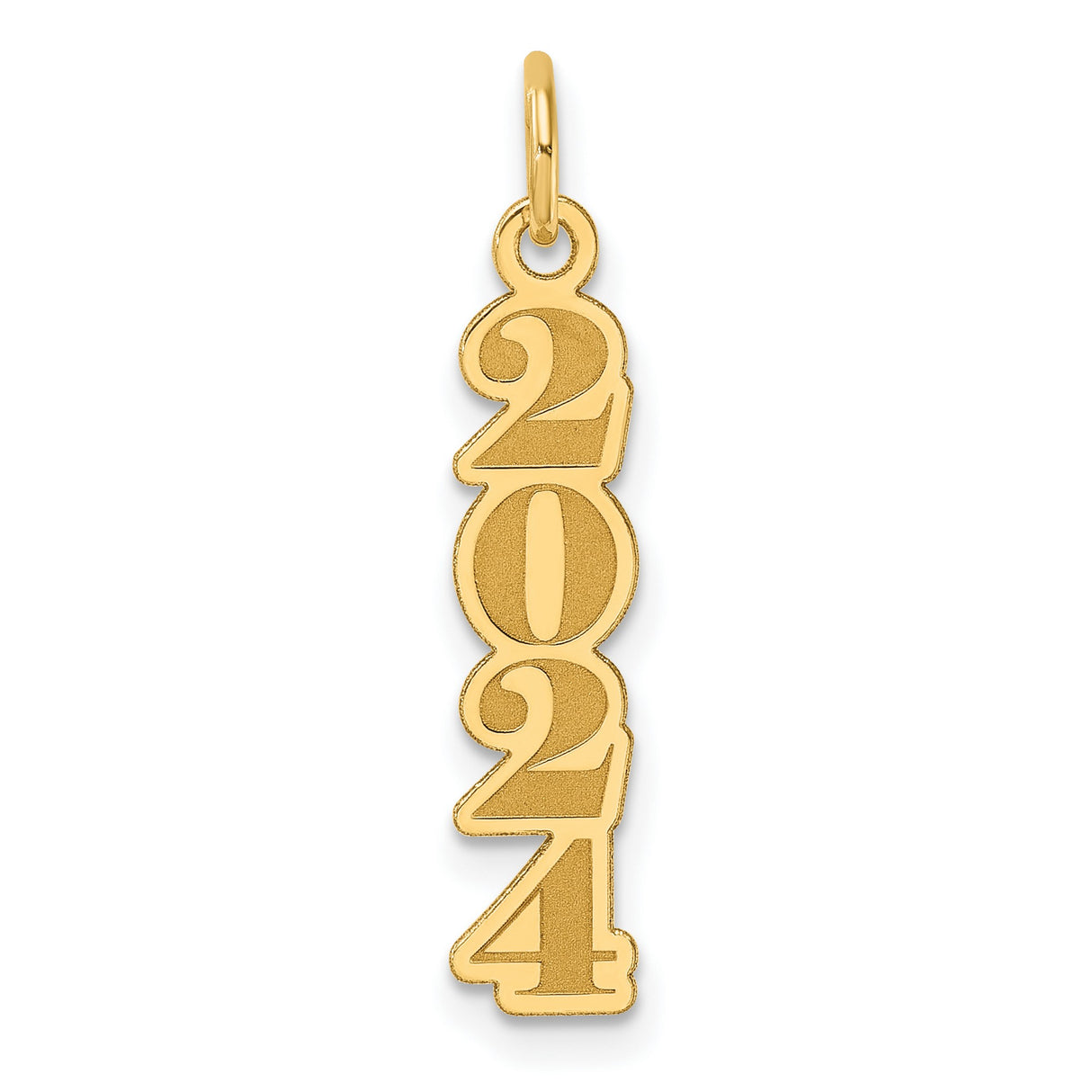 Polished and Satin Vertical 2024 Charm Pendant in Real 14k Yellow Gold