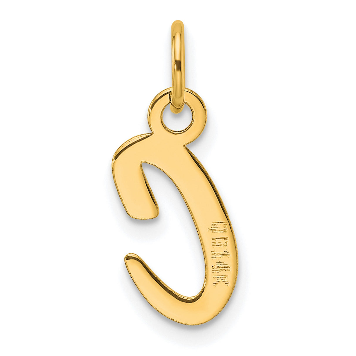 14k Yellow Gold Script Letter C Pendant, Polished Cursive Initial Charm for Women