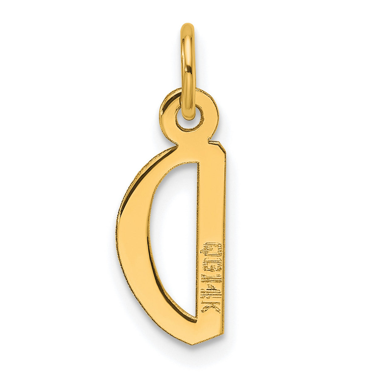 14k Yellow Gold Initial D Pendant Charm, Slanted Block Letter Design for Women or Unisex Wear