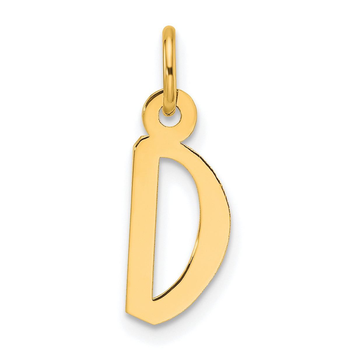 14k Yellow Gold Initial D Pendant Charm, Slanted Block Letter Design for Women or Unisex Wear
