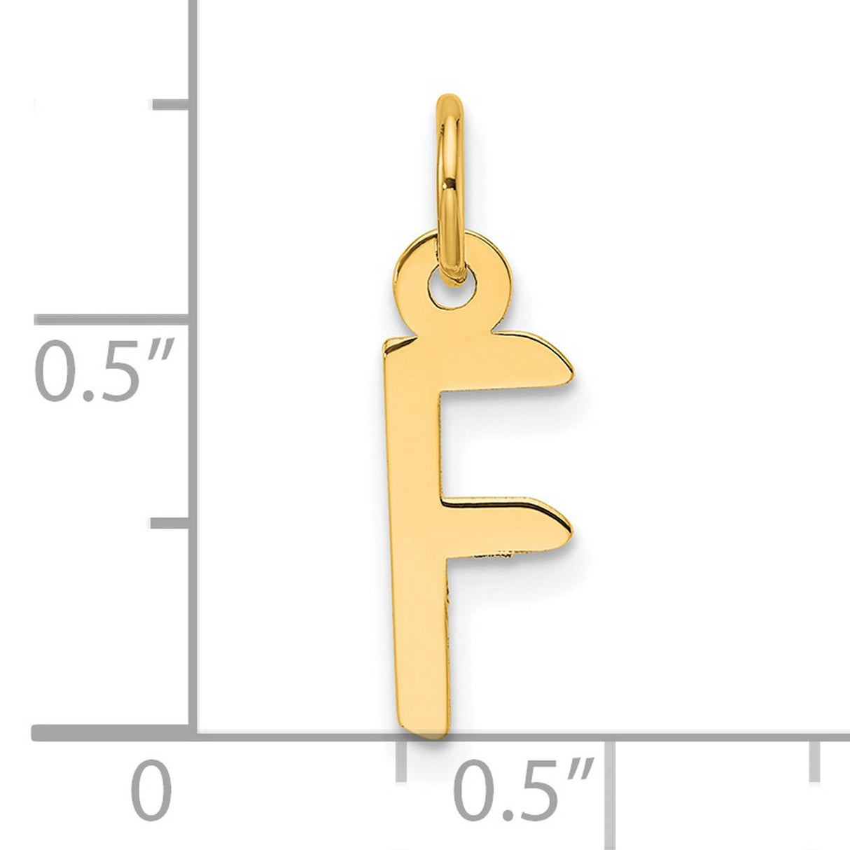 14k Yellow Gold Letter F Pendant, Polished Block Initial Charm for Women or Unisex
