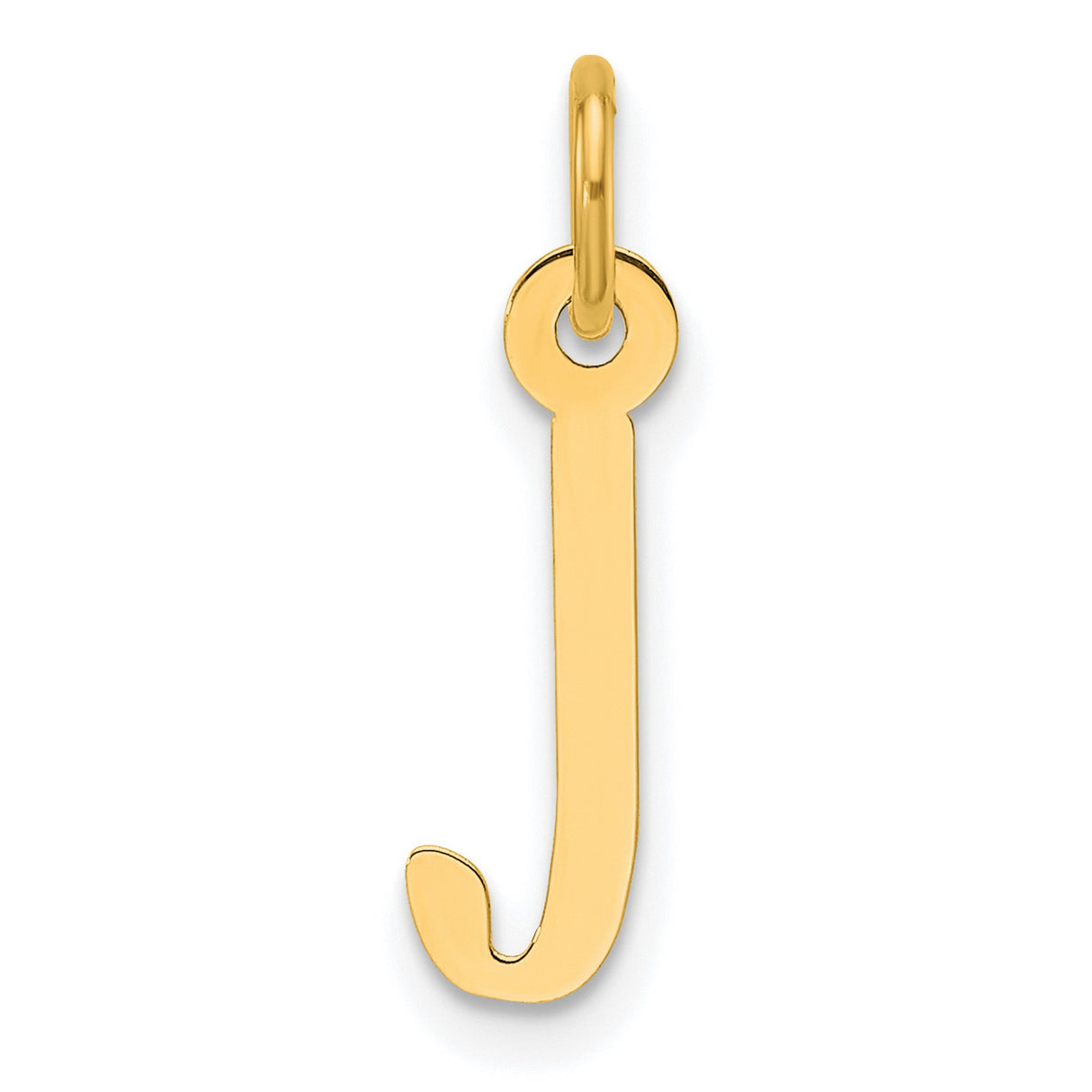 14k Yellow Gold Letter J Pendant, Polished Block Initial Charm for Women or Unisex Wear