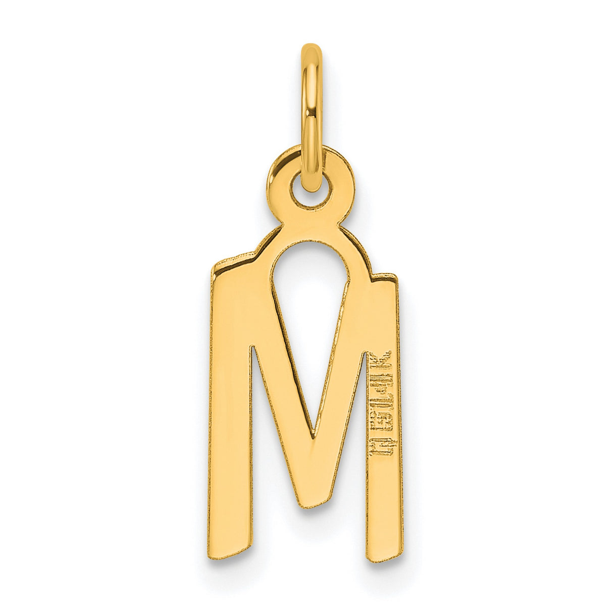 14k Yellow Gold Letter M Charm Pendant, Stylized Virgin Mary Religious Jewelry