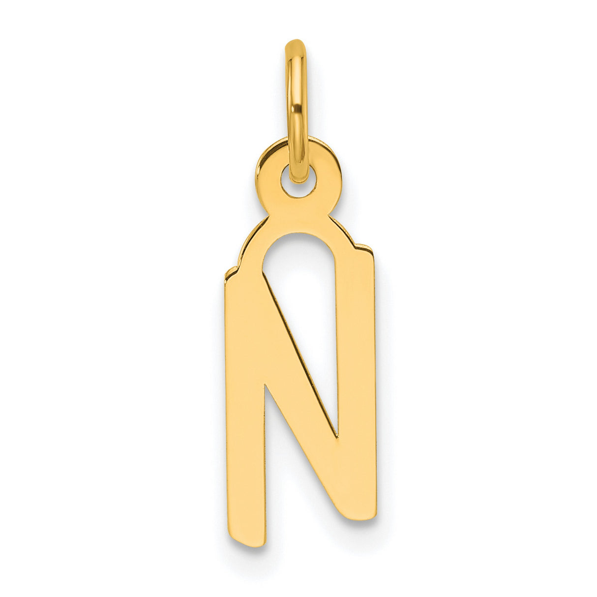 14k Yellow Gold Letter N Pendant Charm, Polished Cutout Initial, Modern Block Style
