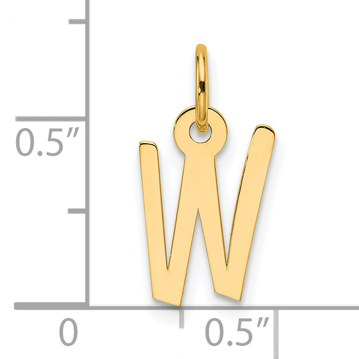 Slanted Block Letter W Initial Charm Pendant in Real 14k Yellow Gold