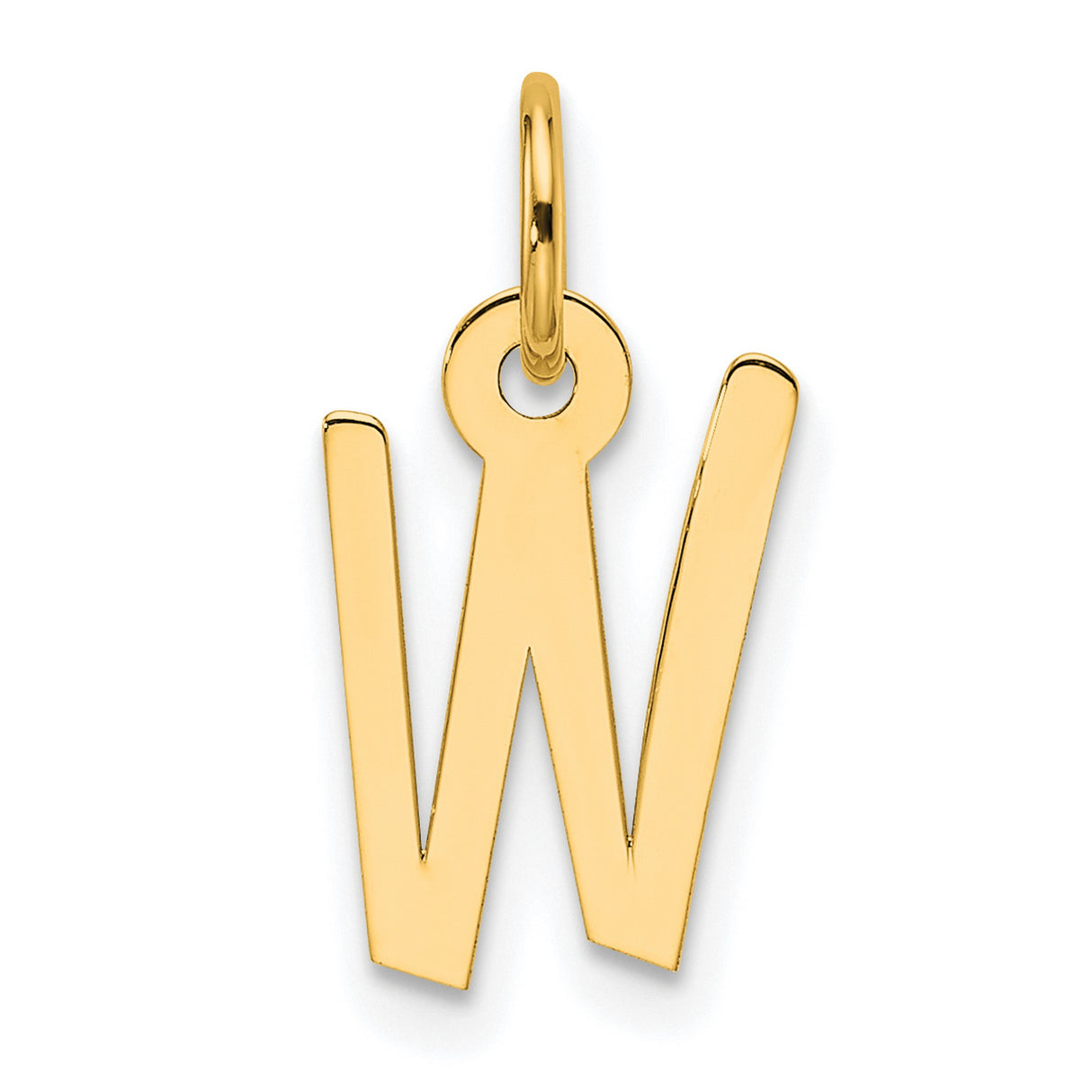 Slanted Block Letter W Initial Charm Pendant in Real 14k Yellow Gold
