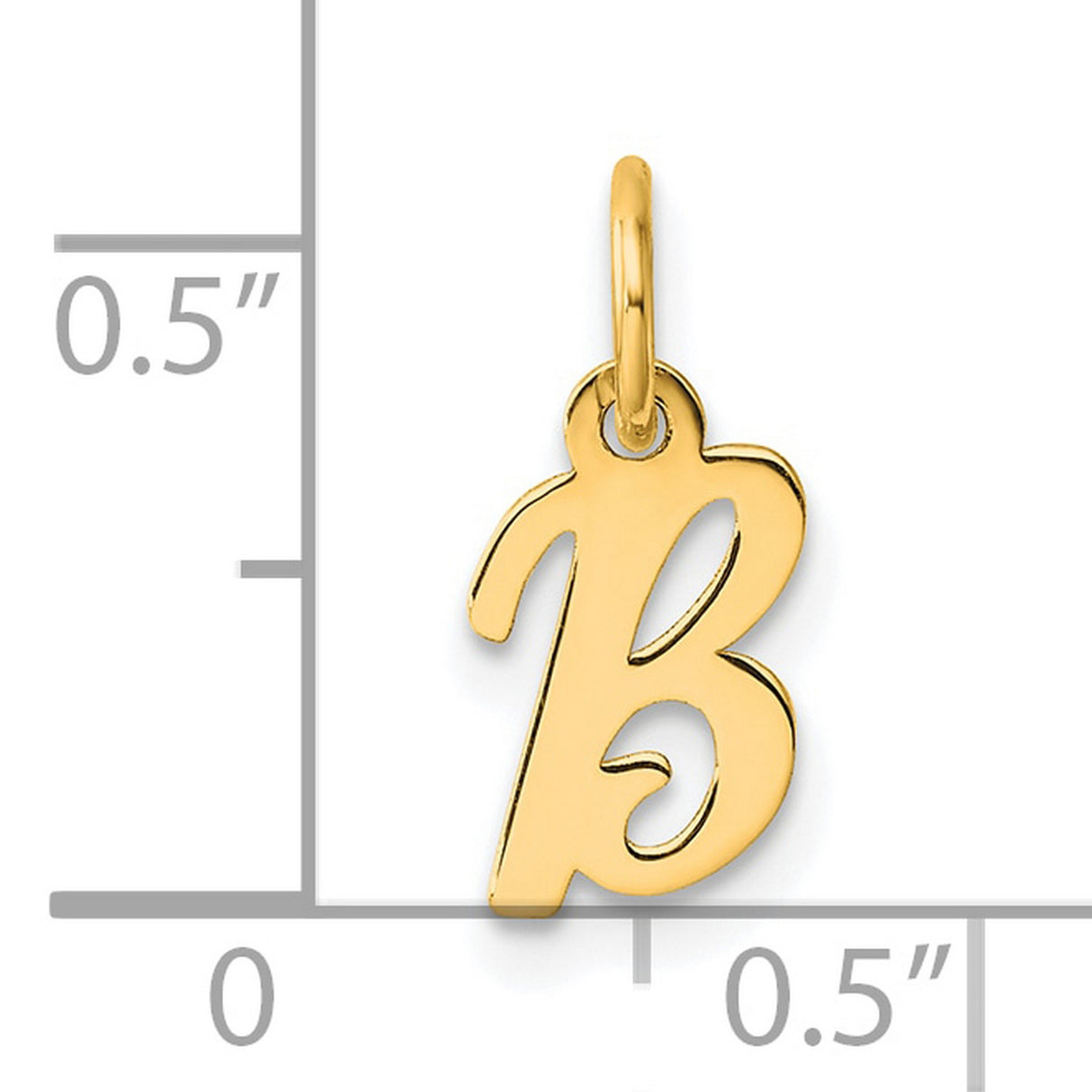 14k Yellow Gold Letter B Pendant, Cursive Script Initial Charm for Women