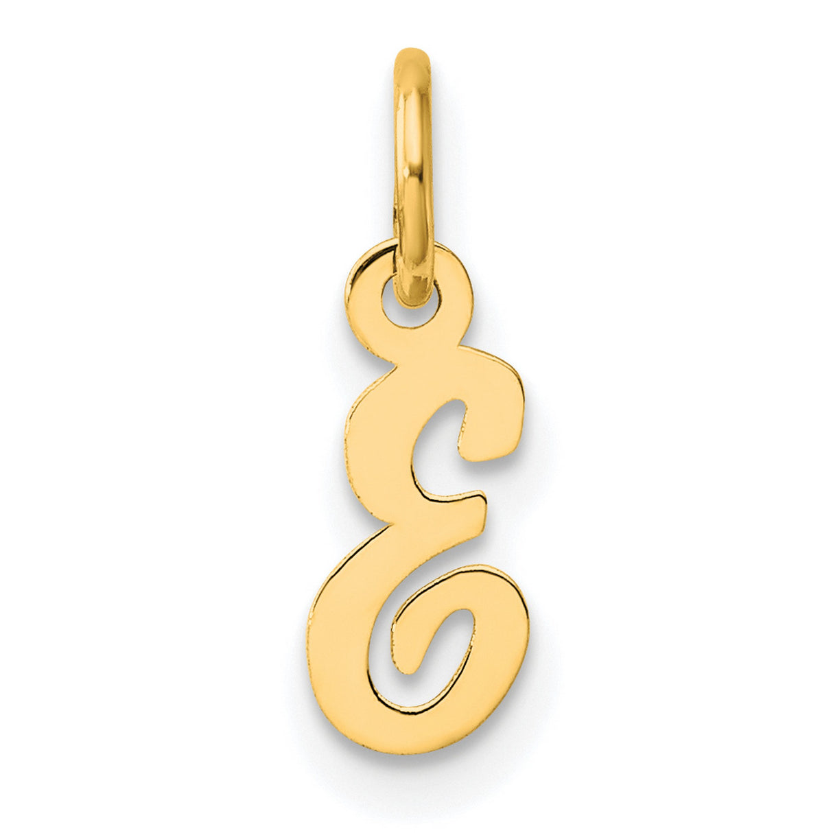 14k Yellow Gold Script Letter E Pendant, Cursive Initial Charm for Women