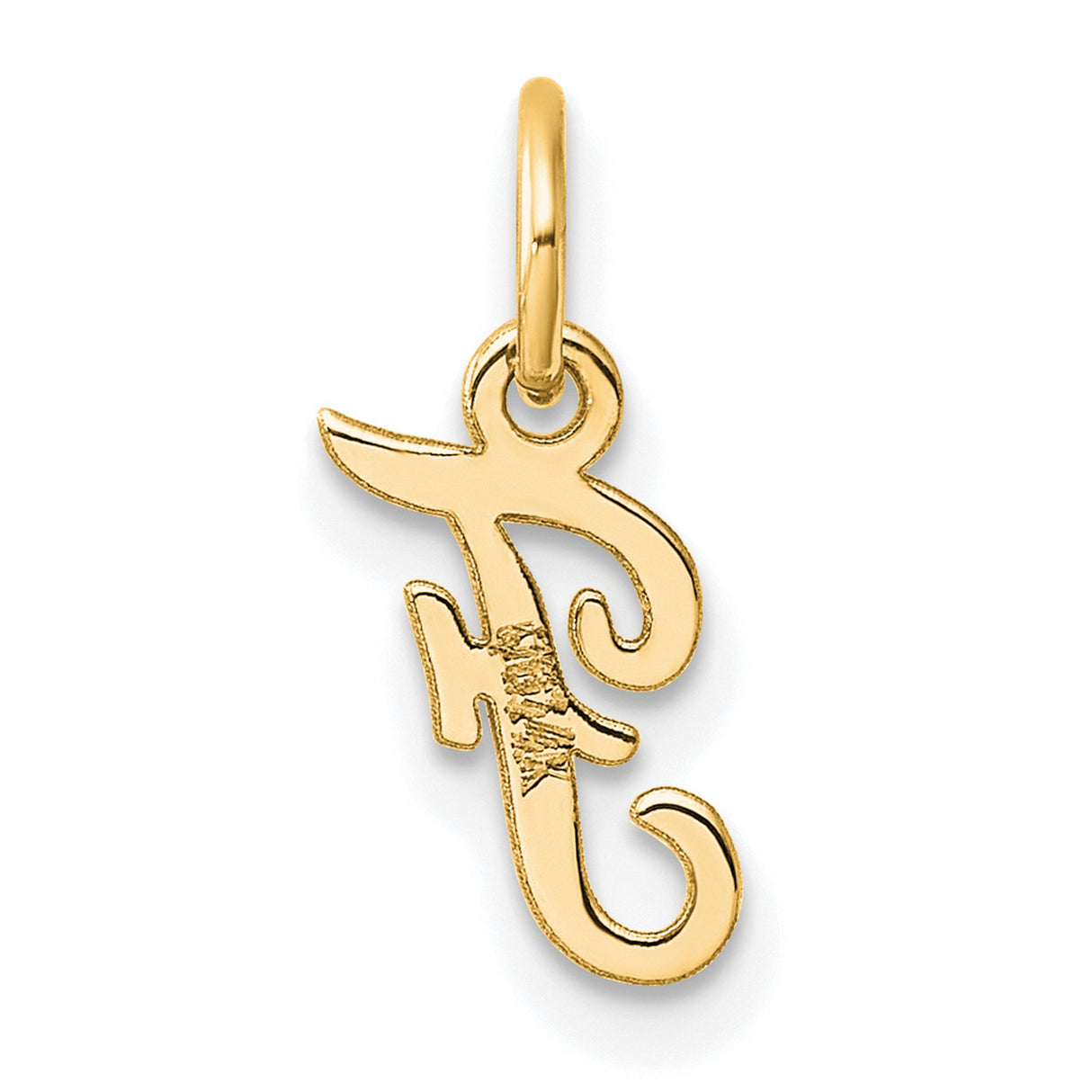 14k Yellow Gold Script Letter F Pendant Charm, Dainty Cursive Initial Jewelry for Women