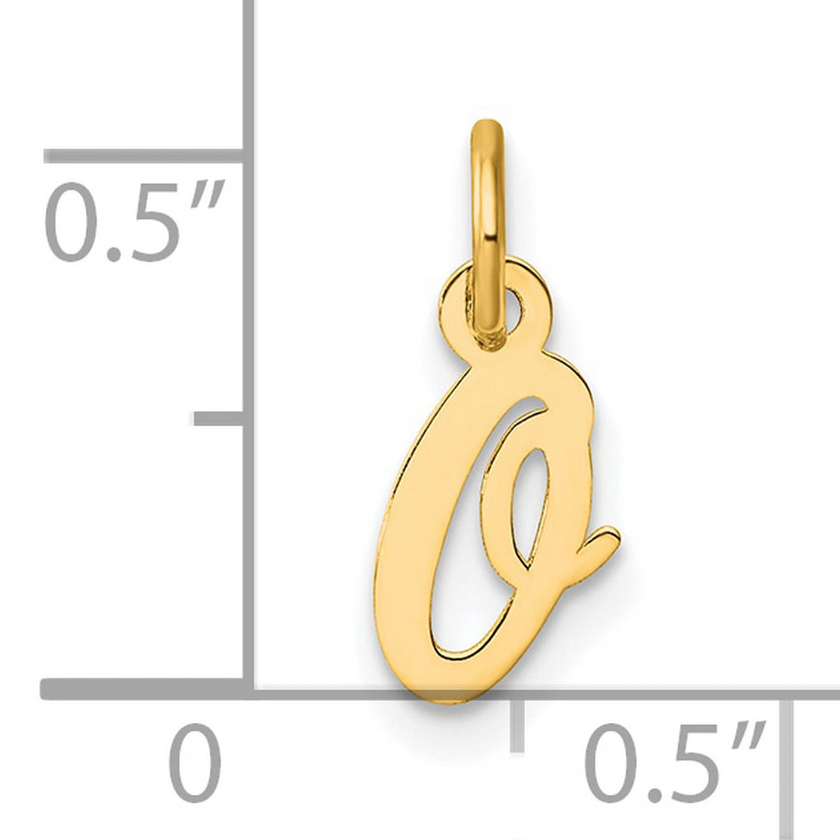 14k Yellow Gold Letter O Pendant, Script Initial Charm with Polished Finish