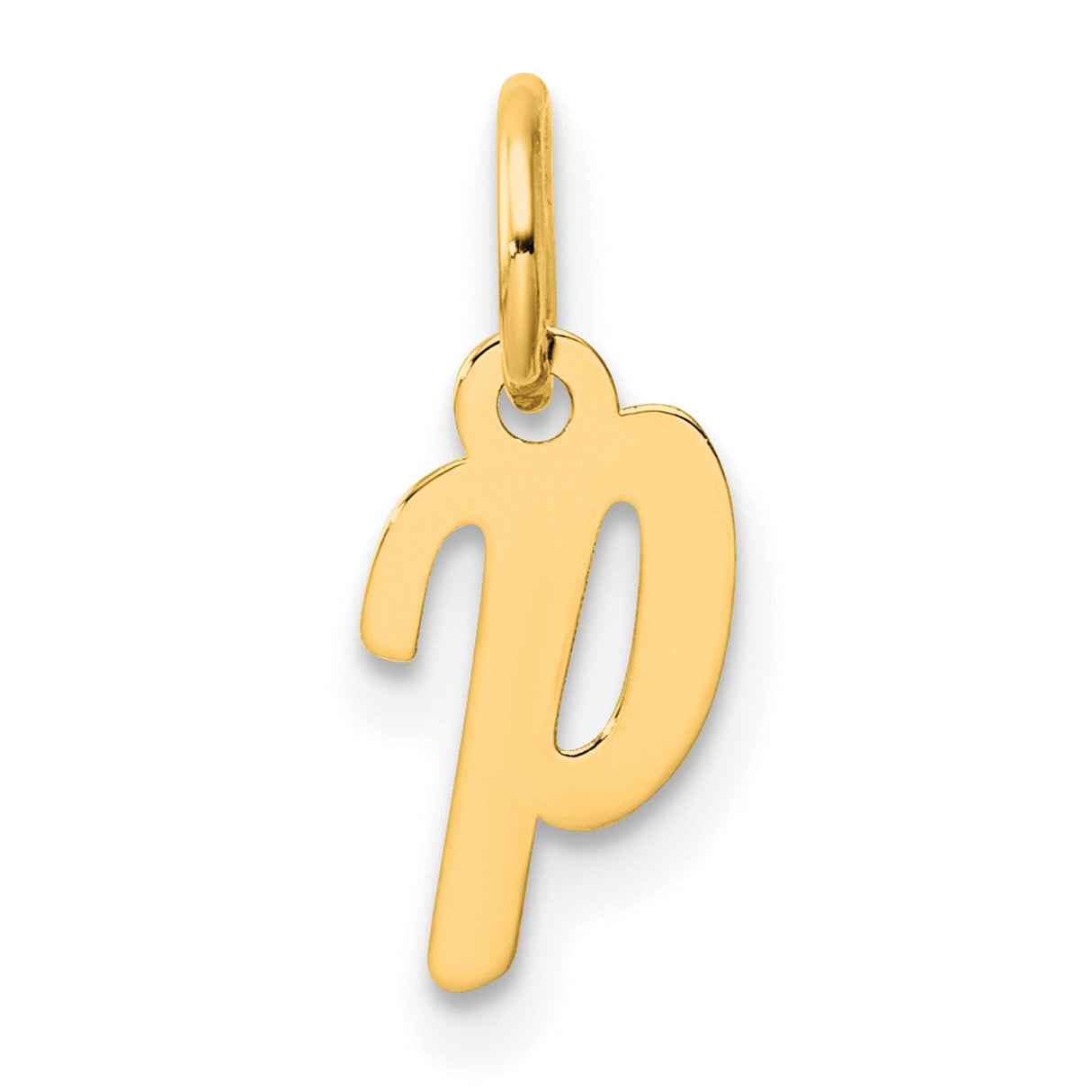 14k Yellow Gold Lowercase P Pendant, Script Letter Charm for Women or Unisex Wear