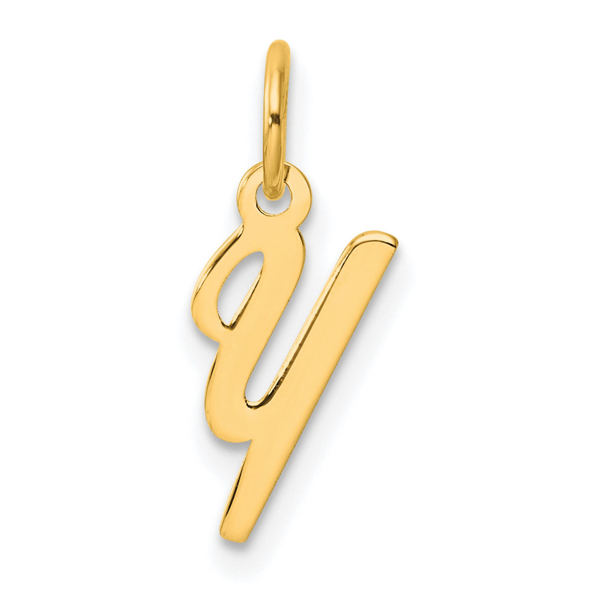 Small Script Letter Y Initial Charm Pendant in Real 14k Yellow Gold