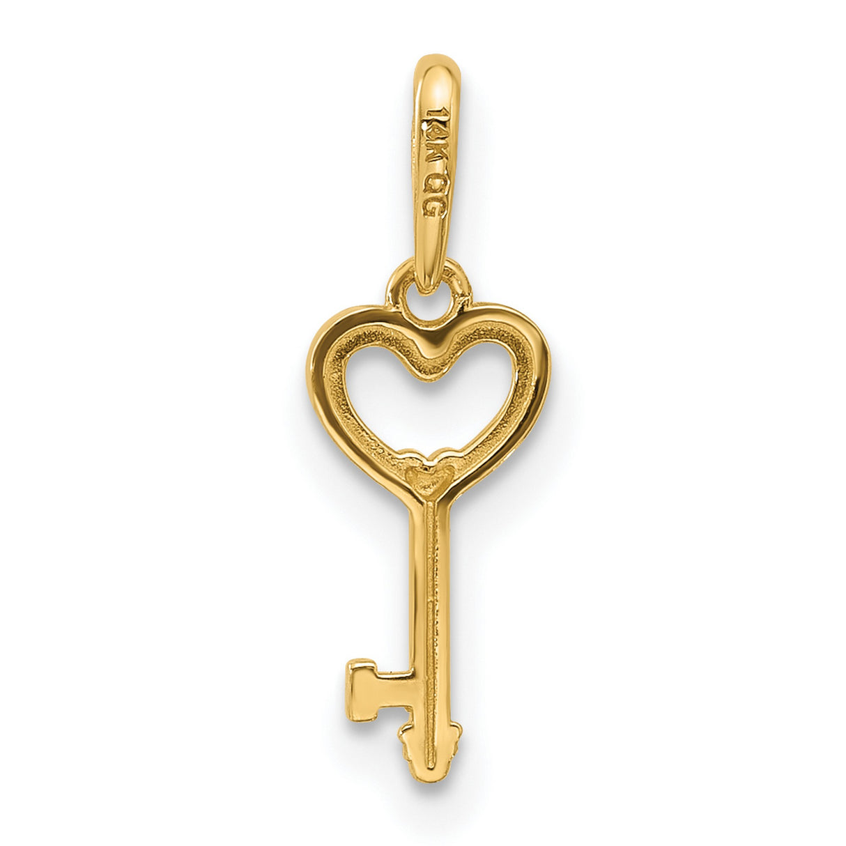 Polished Heart Key Charm Pendant in Real 14k Yellow Gold