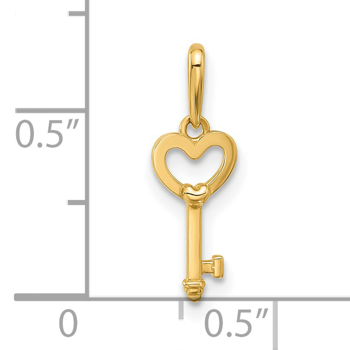 Polished Heart Key Charm Pendant in Real 14k Yellow Gold